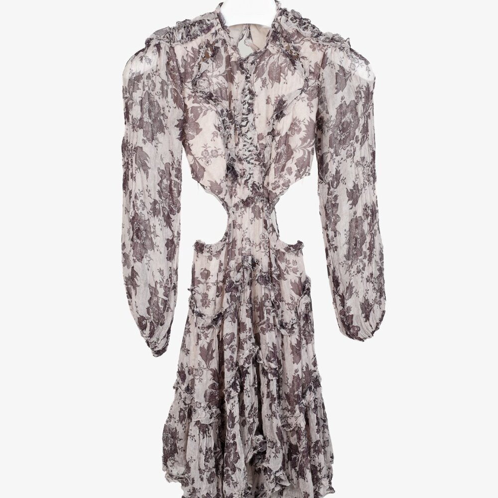 Zimmerman Juno Floating Aged Batik Floral Long-Sleeve Mini Dress - Picture 2 of 11